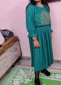 Teal Embroidered Midi Dress