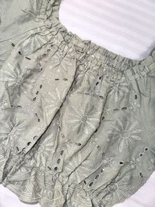 Sage Green Floral Eyelet Top