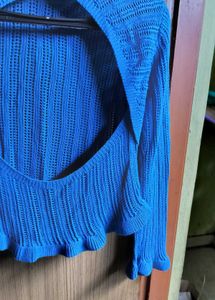 Blue knit, chic crochet top/shrug.