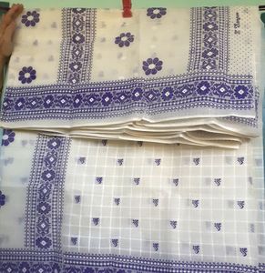 Women&#39;s Pure Cotton Saree Purple White Bengal Sari