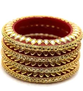 💥🆕️ Rajwadi Red Kundan Bangles (Set Of 4)