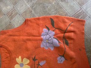 Orange Knit Sleeveless Floral Sweater