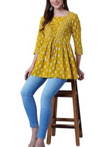 Mustard Floral Print Kurta
