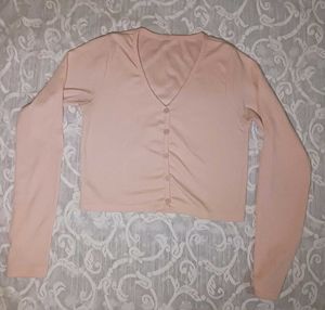 Peach Long Sleeve Cropped Cardigan