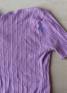 Lilac Ribbed Button-Up Crop Top