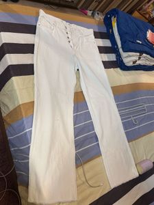Mango Sustainable Wide Leg High Rise White Denim J