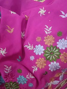 Pink Embroidered Saree Without Blouse