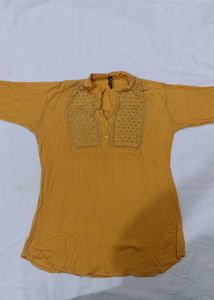Mustard Embroidered Kurta design top