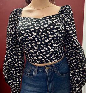 Floral Long Sleeve Crop Top
