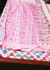 Pink Floral Print Saree