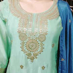 Elegant pure chinon gotta patti plazzo set