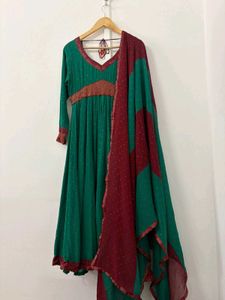 Green & Maroon Anarkali Kurta Set