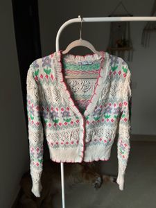 Zara Floral Jacquard Embroidered Knit Cardigan