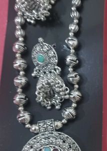 Black metal necklace set with Jhumka Earrings