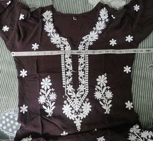 Embroidered Brown Kurta Pant Set