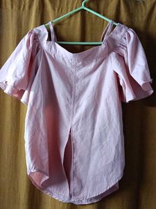 Pink Puff Sleeve Top With Green shirt Combo