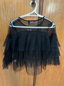Black Ruffled Mesh Top
