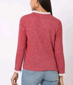 Red Long Sleeve Top with Lace Cuffs