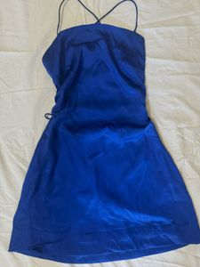 Royal blue satin mini dress