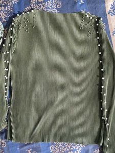 Olive Green Pearl Embellished Top