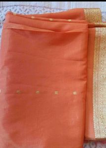 Orange Saree with Gold Border Blouse