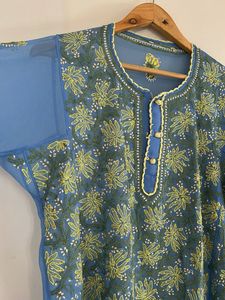 Embroidered Blue Half Kurta