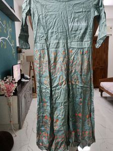 Beautiful New Elegant Grey Kurta With Orange Golden Print Unused