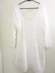 White Lace Kurti And Pants Set