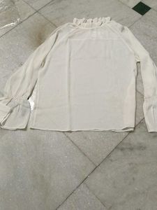 XXL Size White Ruffle Blouse