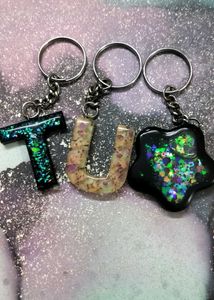 Resin Initial &amp; Star Keychains