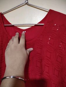 Red Embellished Chikankari Kurti