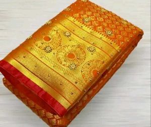 Banarsi Silk Saree With Semi Stitched  Blouse