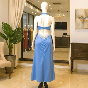 Elegant Blue Halter Maxi Dress
