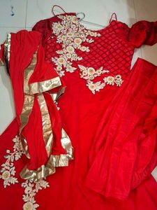 Elegant Red Embroidered Saree