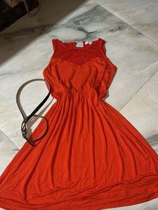 Mesh Backless Rusty Orange  Sleeveless Dress