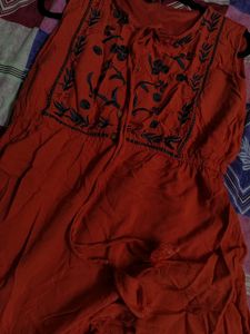 Coral Embroidered Sleeveless Top