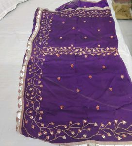 Purple Embroidered Saree
