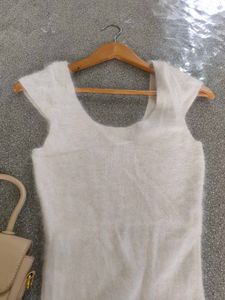 Fluffy White Sleeveless Top