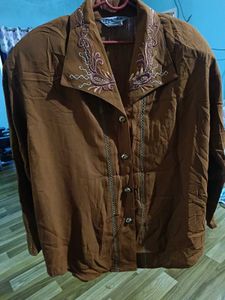 Vintage Brown Embroidered Button-Down Shirt