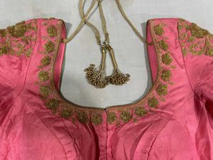 Pink Silk Embroidered Blouse with Golden Zari Work