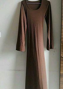 Brown Ribbed Maxi Dress