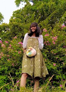 Boho Green Dress with Puff Sleeves