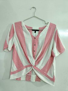 Striped Twist-Front Crop Top