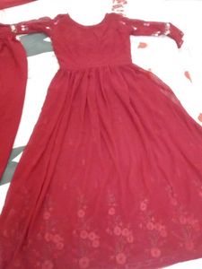 Maroon Embroidered Kurta Set