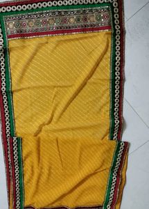 Punjabi Red Top Green Pant And Yellow Dupatta