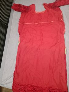 Red N Peach Party Wear Kurta