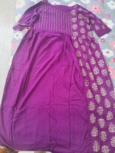 Purple & Gold Print Kurti Dress