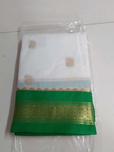 White With Green Cotton Saree..