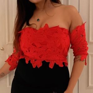 Padded Designer Embroidered Cute Crop Top
