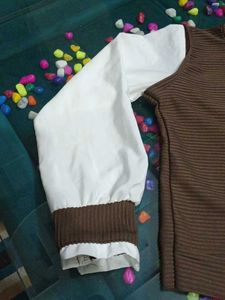 Brown &amp; White Long Sleeve Top🤎